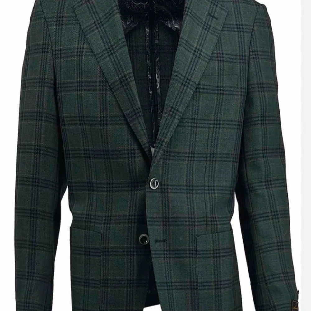 Tiglio Luxe Hunter Green w/Black Windowpane Veneto Wool | EUC | Sz 42R